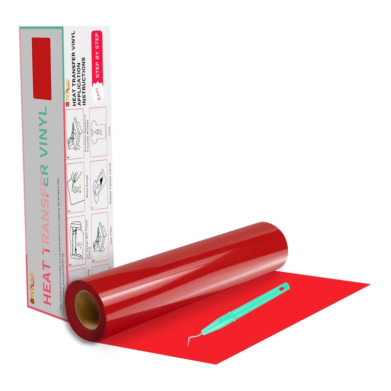 HTVRONT HTV Vinyl Rolls Heat Transfer Vinyl - 12" x 20ft Red HTV Vinyl for Shirts, Iron on for All Cutting Machines - Easy to Cut & Weed for Heat Transfer Design (Red) - Image 1
